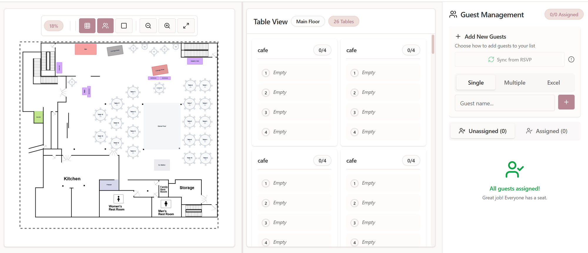 Drag and drop seating chart editor in Seated With Love that couples use to create their seating charts.