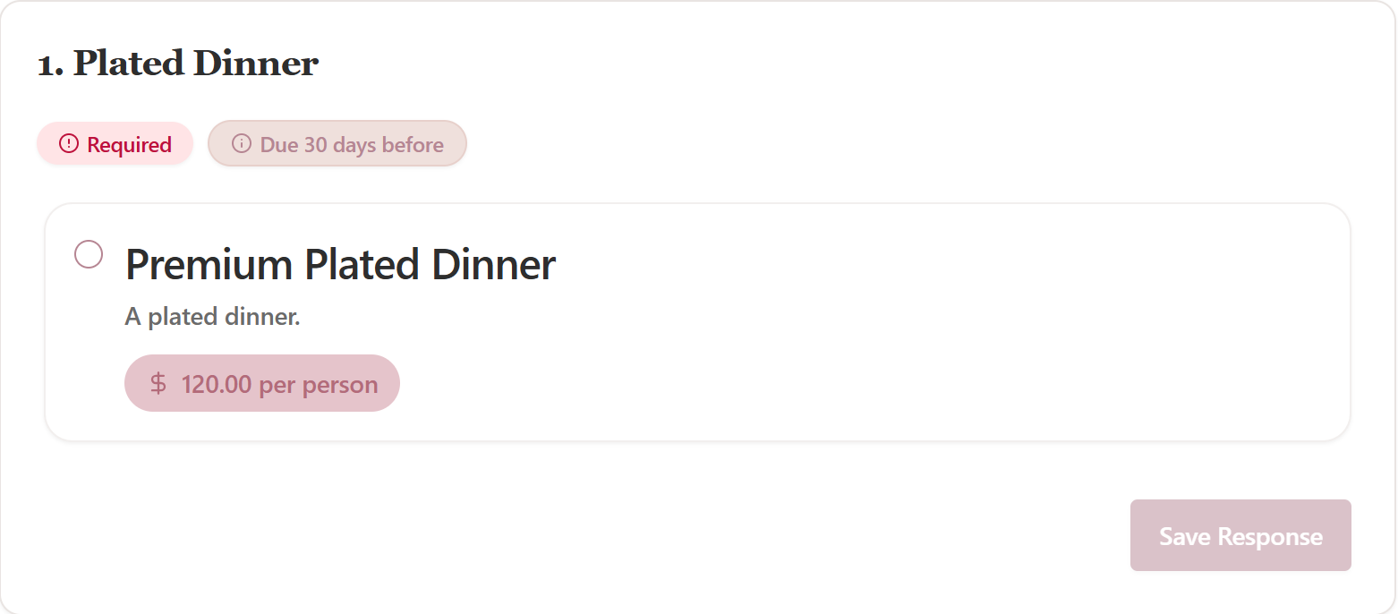 No Imagery and no text for the plated dinner option